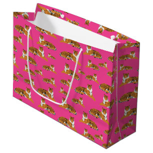 Sacola Para Presentes Grande Padrão Animal do Tigre Laranja Cor-de-rosa