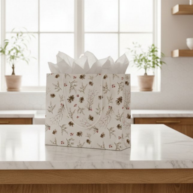 Sacola Para Presentes Grande Padrão Boho Floresta Winterberry (Criador carregado)