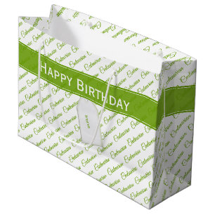 Sacola Para Presentes Grande Padrão Centenário de Tipografia Verde/Branco - 100
