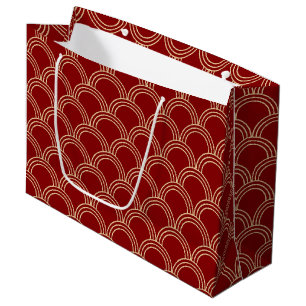 Sacola Para Presentes Grande Padrão Chinês Tradicional Vermelho e Dourado