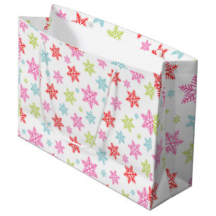 Sacola Para Presentes Grande Padrão Colorido de Floco de Neve – Desenho Festivo