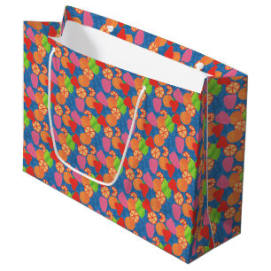 Sacola Para Presentes Grande Padrão Colorido de Frutas de Verão em Azul Profund