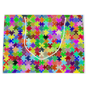 Sacola Para Presentes Grande Padrão Colorido de Quebra-cabeça de Jigsaw