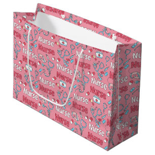 Sacola Para Presentes Grande Padrão contínuo da vida de enfermeira cor-de-rosa