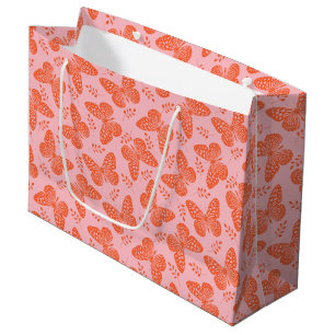 Sacola Para Presentes Grande Padrão da borboleta laranja sobre fundo rosa