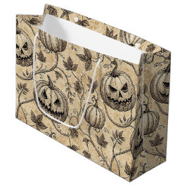 Sacola Para Presentes Grande Padrão de Abóbora de Halloween Vintage com Videira