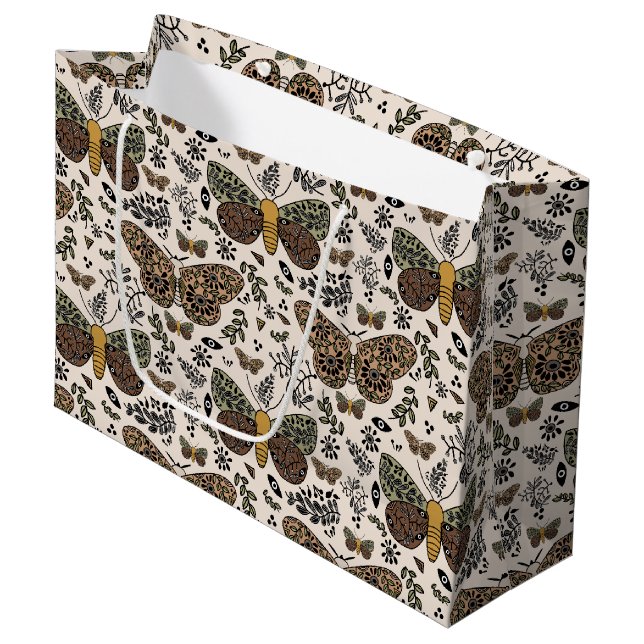 Sacola Para Presentes Grande Padrão de Abstrato de flores silvestres da Boêmia  (Frente inclinada)