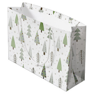 Sacola Para Presentes Grande Padrão de Abstrato Verde de Árvores de Natal Moder