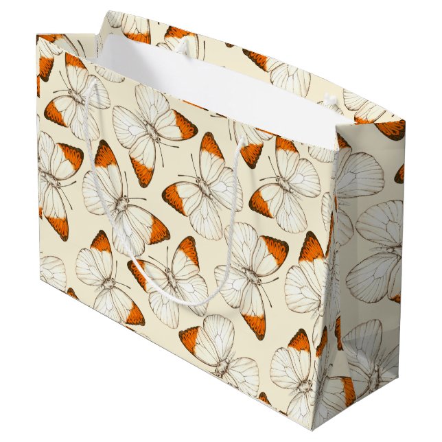Sacola Para Presentes Grande Padrão de aquarela das borboletas (Verso inclinado)
