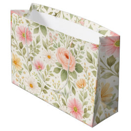 Sacola Para Presentes Grande Padrão de Aquarela Floral Suave