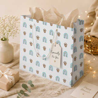 Sacola Para Presentes Grande Padrão de Arco-íris Boho em Aquarela e Pata de Cac