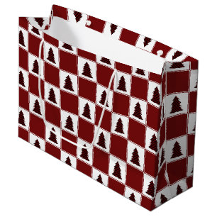 Sacola Para Presentes Grande Padrão de Árvore de Natal da Xadrez Vermelha Moder