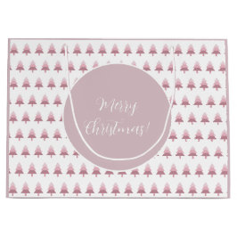 Sacola Para Presentes Grande Padrão de Árvore de Natal do Ombre Rosa Elegante