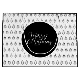 Sacola Para Presentes Grande Padrão de Árvore de Natal Preto e Branco