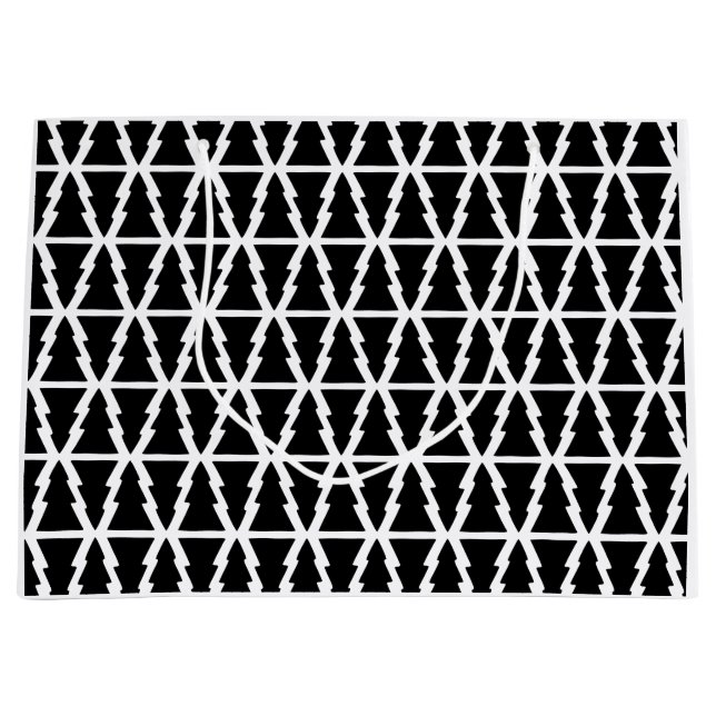 Sacola Para Presentes Grande Padrão de árvore de Natal preto e branco minimalis (Frente)