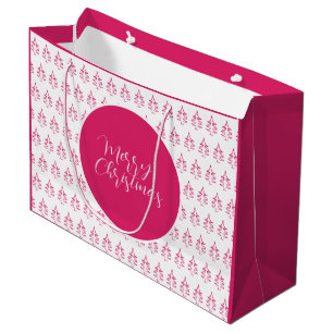Sacola Para Presentes Grande Padrão de Árvore de Natal Rosa Quente
