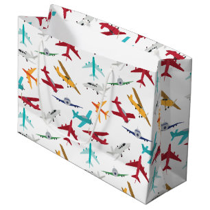 Sacola Para Presentes Grande Padrão de aviões coloridos
