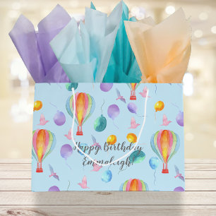Sacola Para Presentes Grande Padrão de Balão de Ar Quente de Aquarela Personali