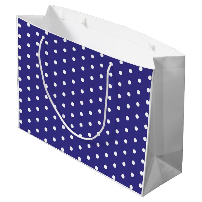 Sacola Para Presentes Grande Padrão de Bolinhas Azul e Branco (Verso inclinado)