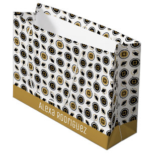 Sacola Para Presentes Grande Padrão de Boné de formatura preto e Dourado