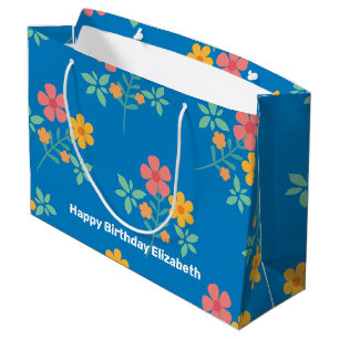 Sacola Para Presentes Grande Padrão de Buquê de margarida azul personalizado