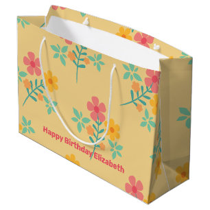 Sacola Para Presentes Grande Padrão de Buquê Retroativo de Margarida em Amarelo