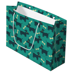Sacola Para Presentes Grande Padrão de Cachorro Bonito com Osso em Fundo Verde