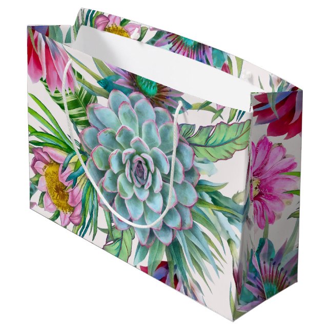 Sacola Para Presentes Grande Padrão de Cactos (Verso inclinado)