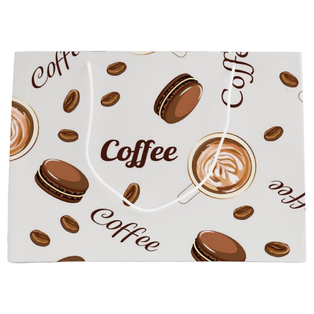 Sacola Para Presentes Grande Padrão de café (Frente)