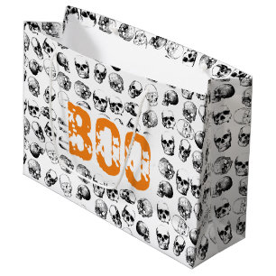 Sacola Para Presentes Grande Padrão de Caveira de Bolinho Laranja Halloween Spo