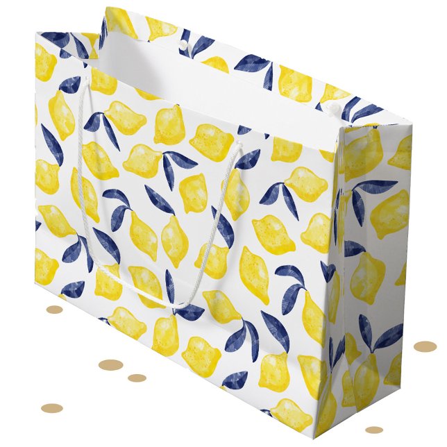Sacola Para Presentes Grande Padrão de Citros de Limão de Aquarela (Watercolor lemon citrus pattern gift bag)