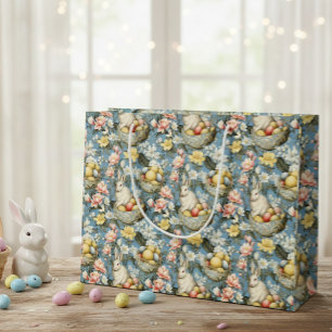Sacola Para Presentes Grande Padrão de coelho vintage da Páscoa de primavera