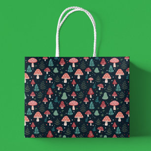 Sacola Para Presentes Grande Padrão de Cogumelo de Natal Feriado