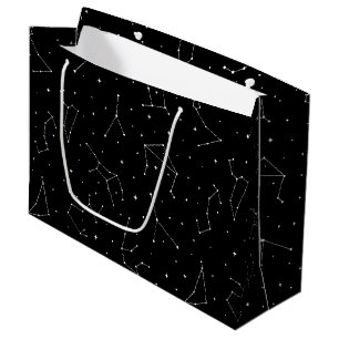 Sacola Para Presentes Grande Padrão de Constelação Minimalista em Preto e Branc