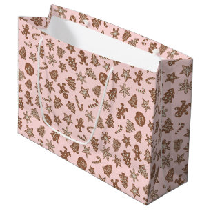 Sacola Para Presentes Grande Padrão de Cookies de Natal Rosa