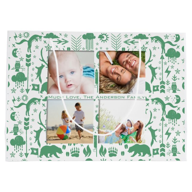 Sacola Para Presentes Grande Padrão De Criação Do Urso Rústico Raposo Raposo Ra (Verso)