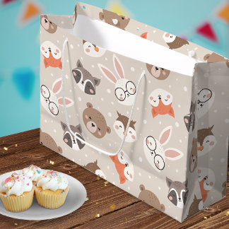 Sacola Para Presentes Grande Padrão De Crianças De Animais Da Floresta Única