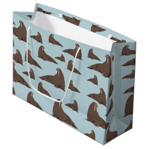 Sacola Para Presentes Grande Padrão de Cute Walrus