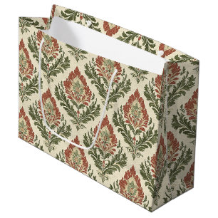Sacola Para Presentes Grande Padrão de Damasco Vermelho Verde Vintage (5)