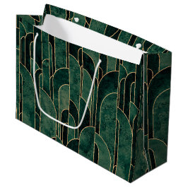 Sacola Para Presentes Grande Padrão de Deco de Arte Dourada e Verde Luxuoso