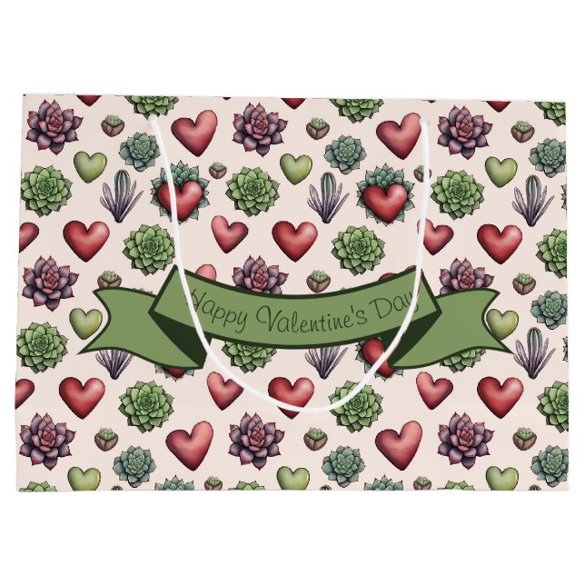 Sacola Para Presentes Grande Padrão de Dia de os namorados de Aquarela Suculent (Verso)