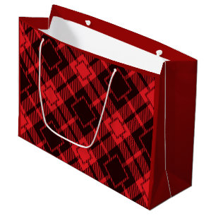 Sacola Para Presentes Grande Padrão de diamante vermelho Tartan  