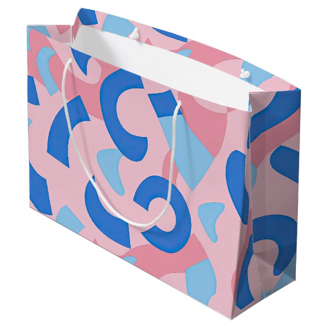 Sacola Para Presentes Grande Padrão de Doodle Rosa e Azul (Verso inclinado)