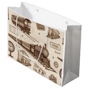 Sacola Para Presentes Grande Padrão de Estação de Trem Vintage (2)