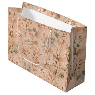 Sacola Para Presentes Grande Padrão de Eucalipto Floral Aquarela Vintage Blush