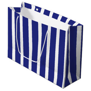 Sacola Para Presentes Grande Padrão de faixas marinho azul e branca