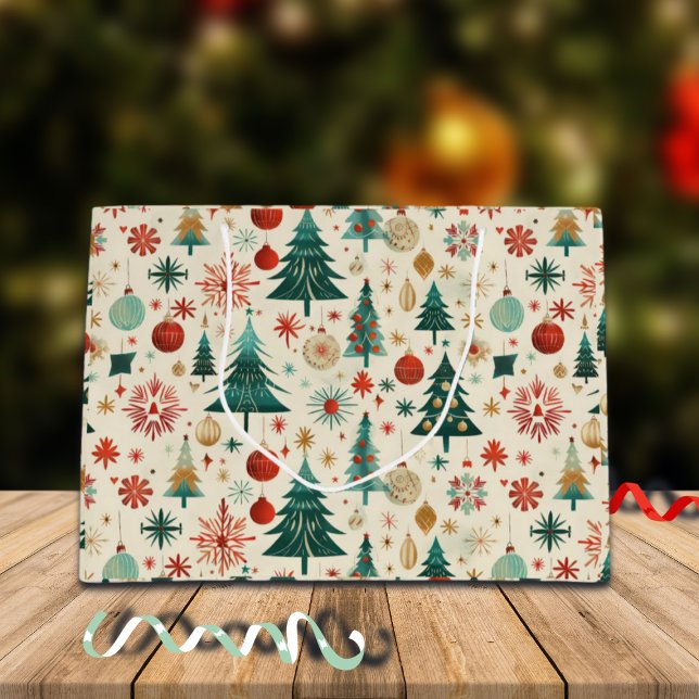 Sacola Para Presentes Grande Padrão de Festas de Inverno Festivas (Criador carregado)