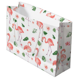 Sacola Para Presentes Grande Padrão de Flamingo Rosa Tropical
