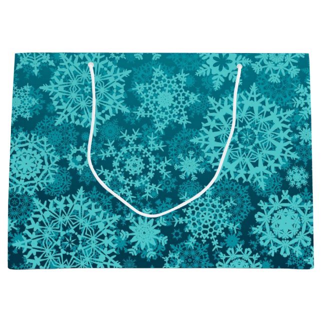 Sacola Para Presentes Grande Padrão de floco de neve	 (Frente)