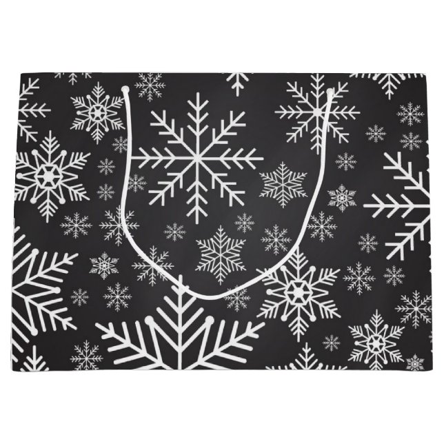 Sacola Para Presentes Grande Padrão de flocos de neve (Frente)